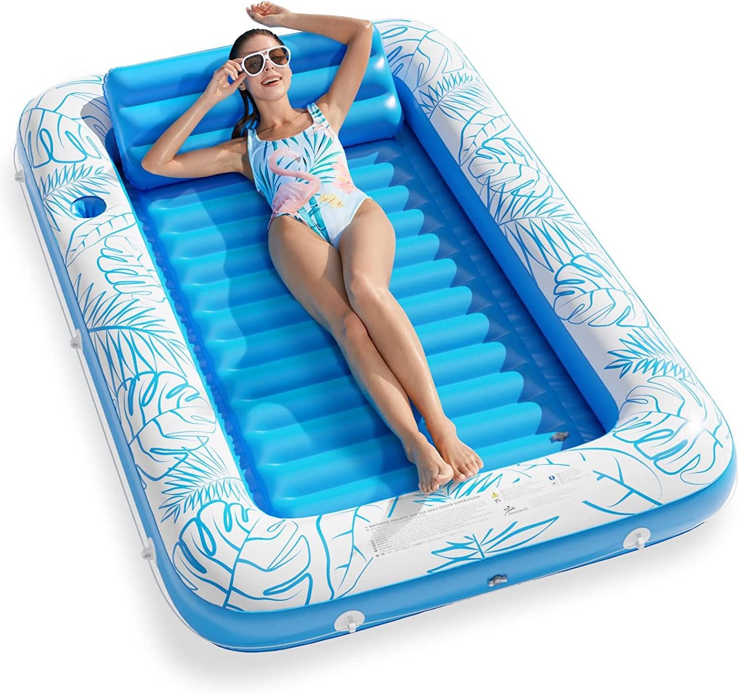 Inflatable Tanning Pool Lounger Float 4 in 1 Pool Lounge Raft Float Toys Water Filled Tanning Bed Mat Pad for Adult