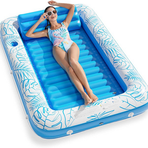 Inflatable Tanning Pool Lounger Float 4 in 1 Pool Lounge Raft Float Toys Water Filled Tanning Bed Mat Pad for Adult