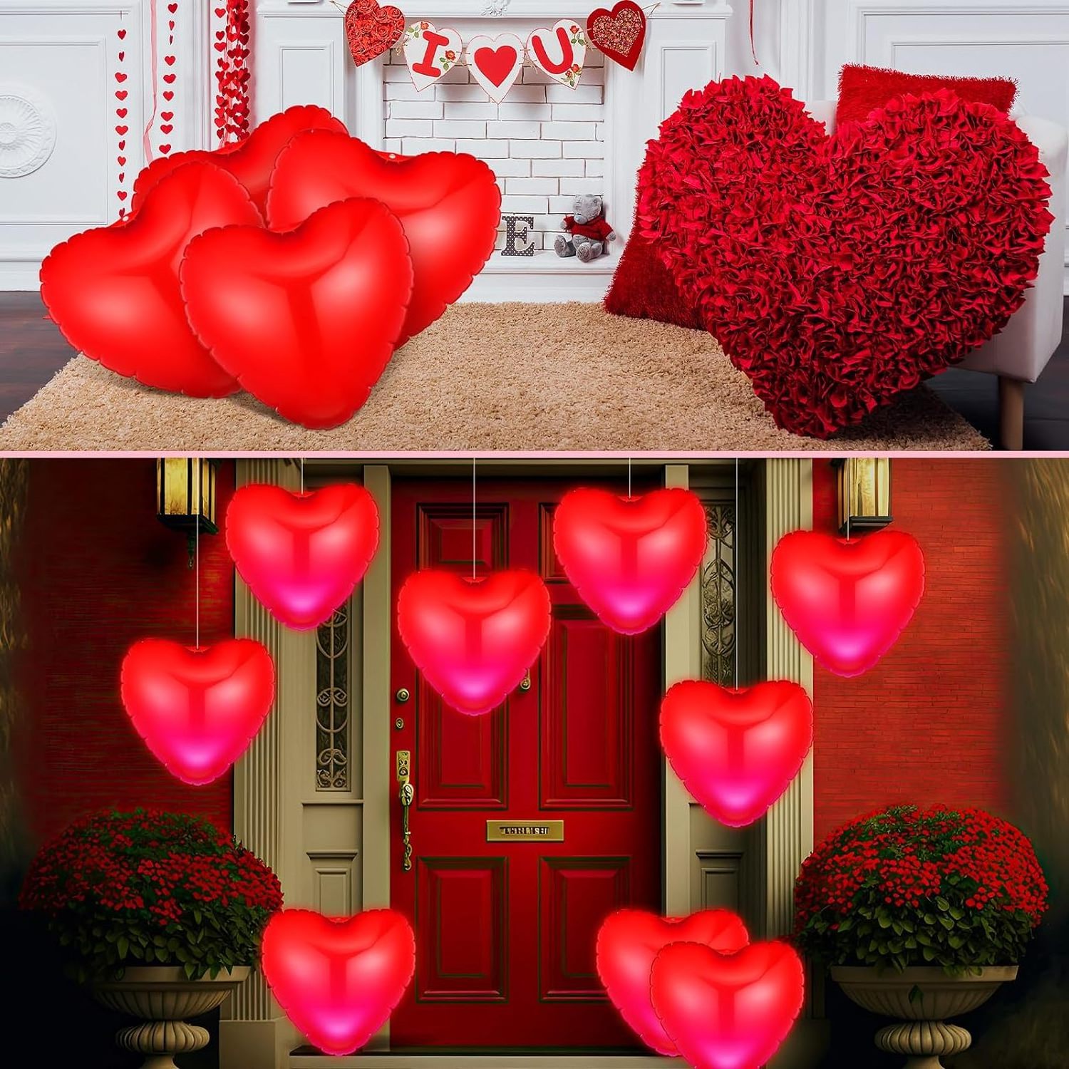 Valentine's Day Inflatable Heart Blow up Outdoor Decorations with LED Lights PVC Valentines Outdoor Heart Hanging Ornament