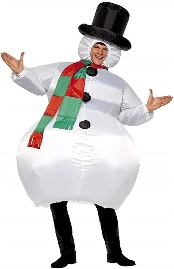 Men's Inflatable Snowman Costume Adult Halloween & Christmas Cosplay Dress Funny Blow Up for Holiday Party