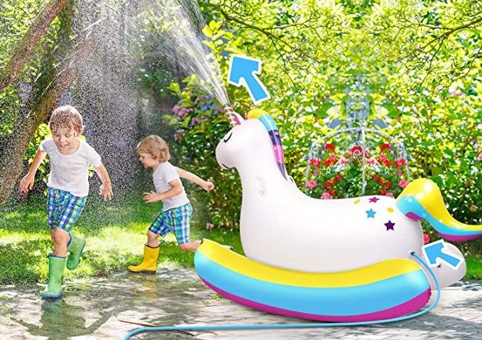 Unicorn Sprinkler-Giant  Inflatable Unicorn Pool Float Rider On with Fast Valves Blow Up Swimming Pool Party Decorations Toys