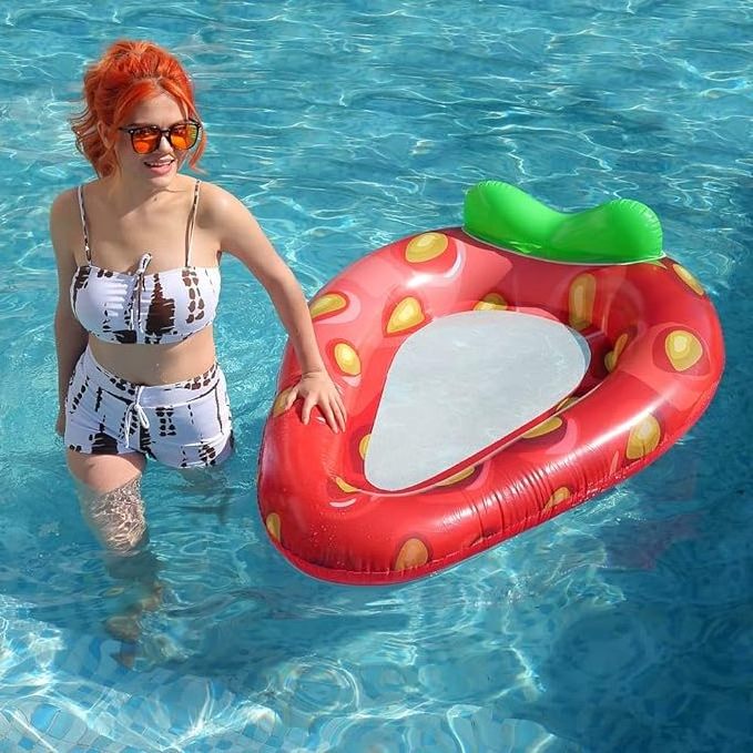 Inflatable Chairs for Adults Inflatable Strawberry lounge Chair with sun canopy Summer Water Fun for Beach Pool Party Toy