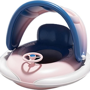 Baby Pool Float with Removable Canopy, Built-in Hand Pump for Push-to-Inflate