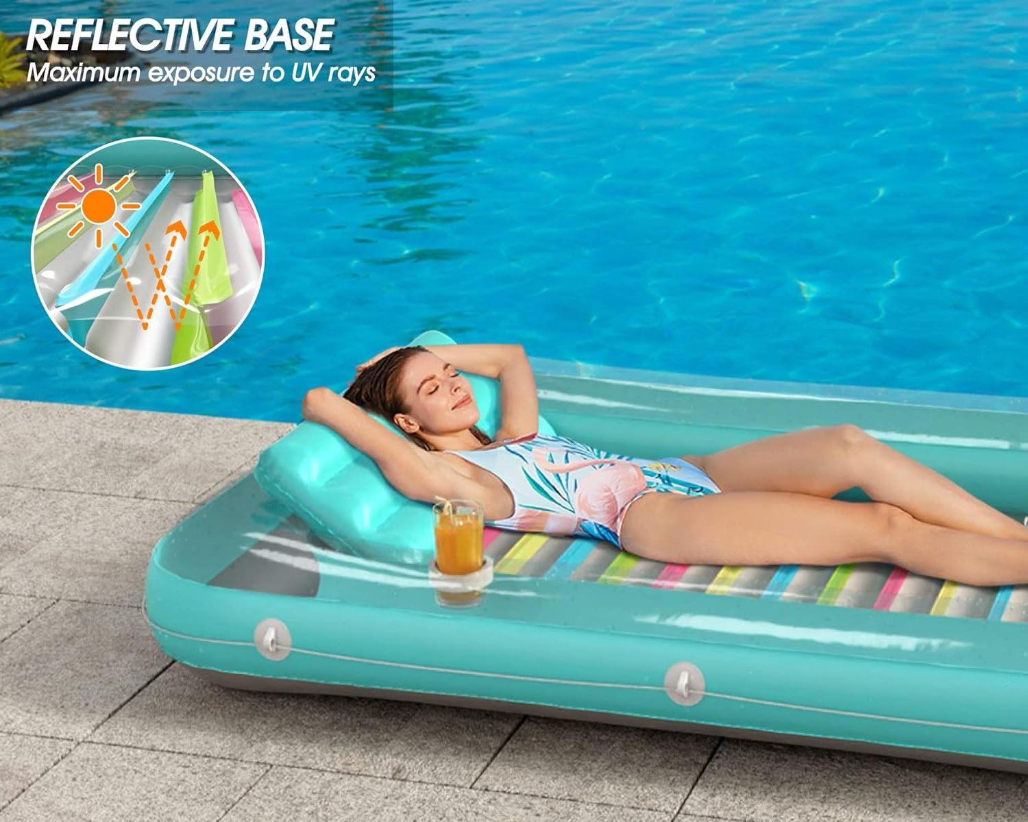 Inflatable Tanning Pool Lounger Float 4 in 1 Sun Tan Tub Sunbathing Pool Lounge Raft Floats Toys Water Filled Bed Mat Pad