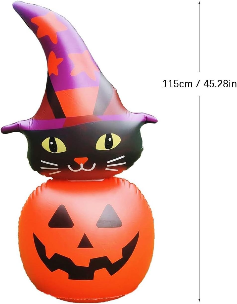 Inflatable Halloween Decorations Light Up Inflatable Stacked Black Cat Pumpkin with LED Blow Up Yard Decor Halloween for Party