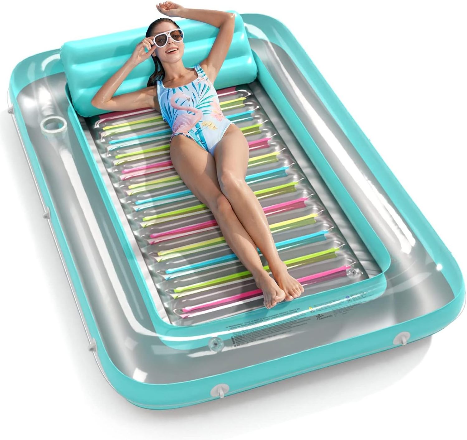 Inflatable Tanning Pool Lounger Float 4 in 1 Sun Tan Tub Sunbathing Pool Lounge Raft Floats Toys Water Filled Bed Mat Pad