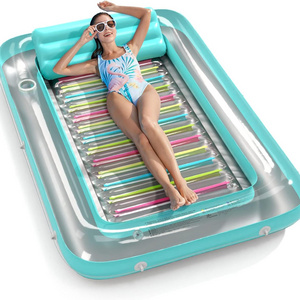 Inflatable Tanning Pool Lounger Float 4 in 1 Sun Tan Tub Sunbathing Pool Lounge Raft Floats Toys Water Filled Bed Mat Pad