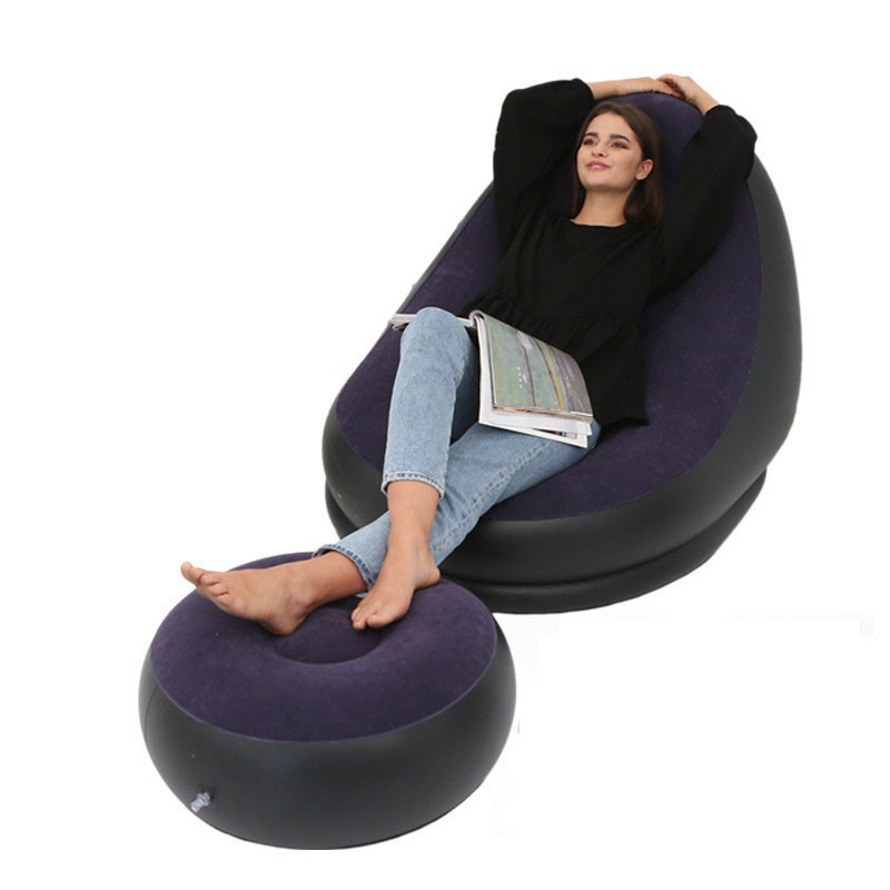 Thickened Inflatable Lazy Sofa with Footstool Leisure Sofa Lounge Chair Portable Inflatable Air Chair