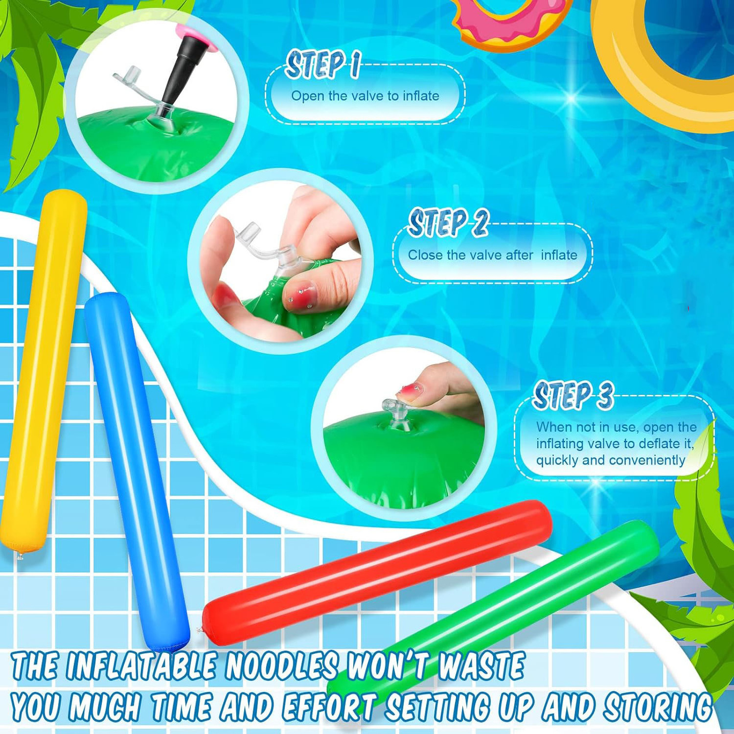 Colorful PVC Outdoor Water Games Toy  Swimming Pool Party Sticks Inflatable Pool Noodles Inflatable Water Pool