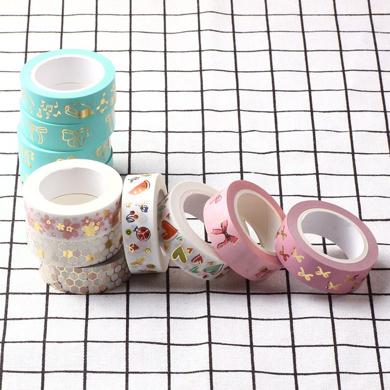 AAGU New Arrival Bowknot Flower Heart Pattern Foil Washi Tape Adhesive Paper Masking Tape Office Supplies Paper Stickers