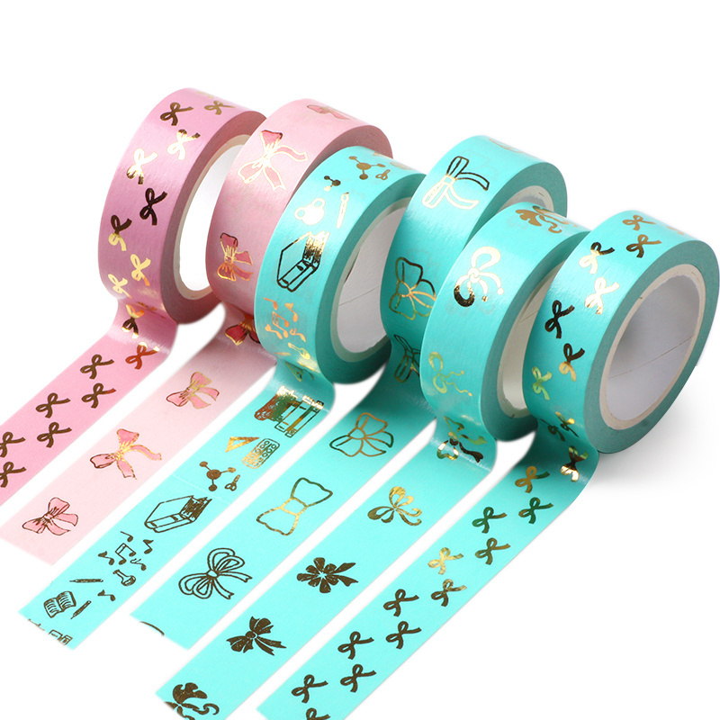 AAGU New Arrival Bowknot Flower Heart Pattern Foil Washi Tape Adhesive Paper Masking Tape Office Supplies Paper Stickers