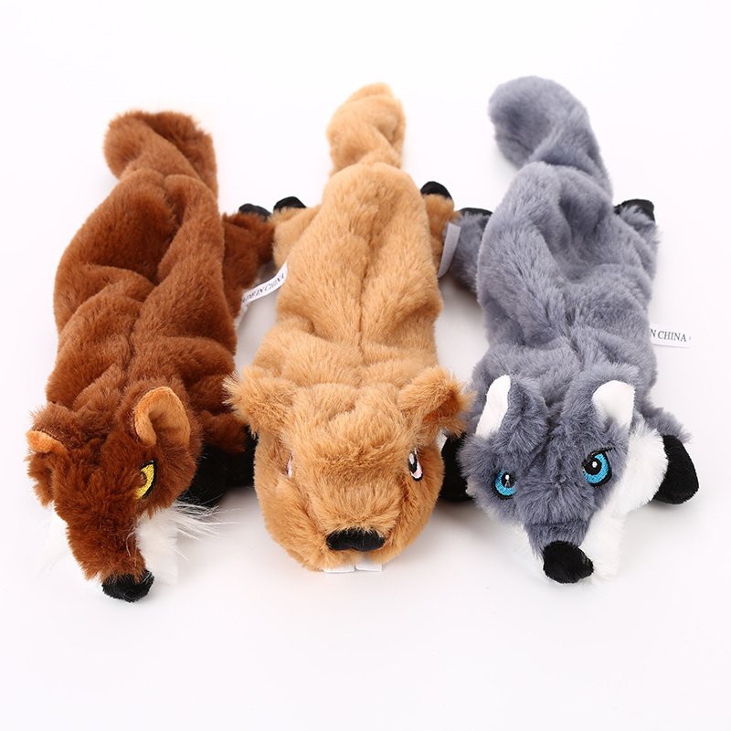 wholesale cheap pet supplies unstuffed plush animal toy skin dog chew toys squirrel and raccoon Squeaky dog plush toys for pets