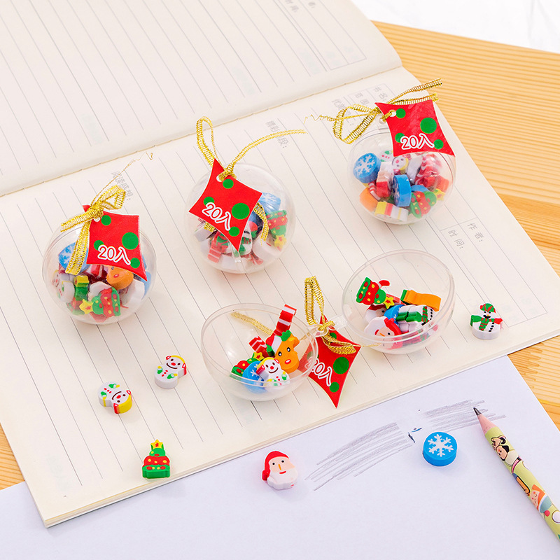 20 Pieces Christmas Erasers with Ball Package Christmas Gift Pencil Eraser for Kids Cute 3d Erasers for Students