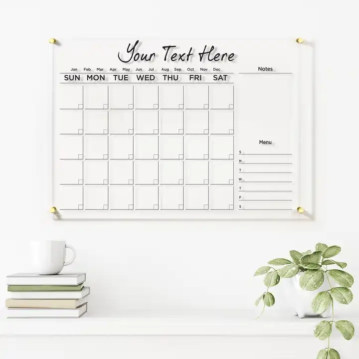 Custom Acrylic magnetic dry erase board calendar clear wall calendars acrylic magnetic calendar for fridge