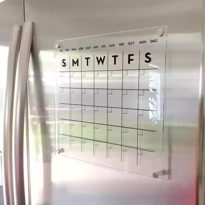 Clear Transparent Custom Clear Dry Erase Acrylic Magnetic Dry Erase Board and calendar  with Markers for Fridge