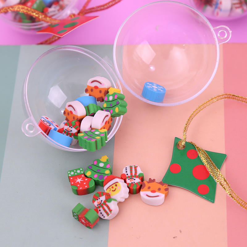 22 Pieces Kawaii Christmas Gift Ball Pencil Erasers for School Students Kids Cartoon Snowman Santa Erasers