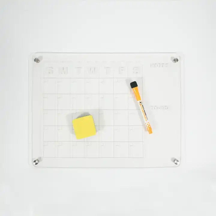 Clear Transparent Custom Clear Dry Erase Acrylic Magnetic Dry Erase Board and calendar  with Markers for Fridge