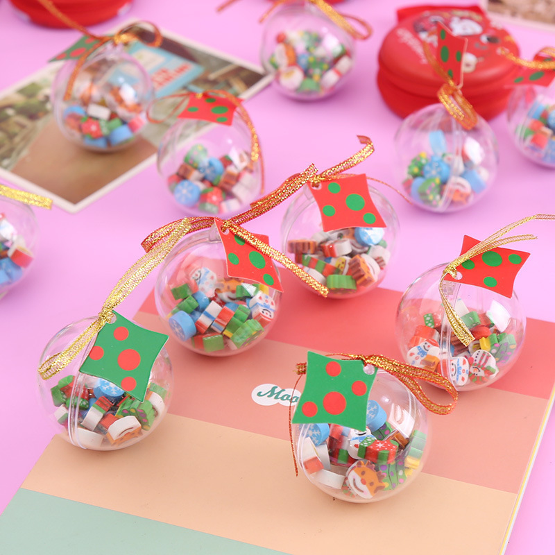 22 Pieces Kawaii Christmas Gift Ball Pencil Erasers for School Students Kids Cartoon Snowman Santa Erasers