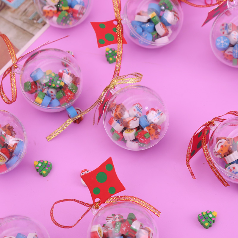 22 Pieces Kawaii Christmas Gift Ball Pencil Erasers for School Students Kids Cartoon Snowman Santa Erasers