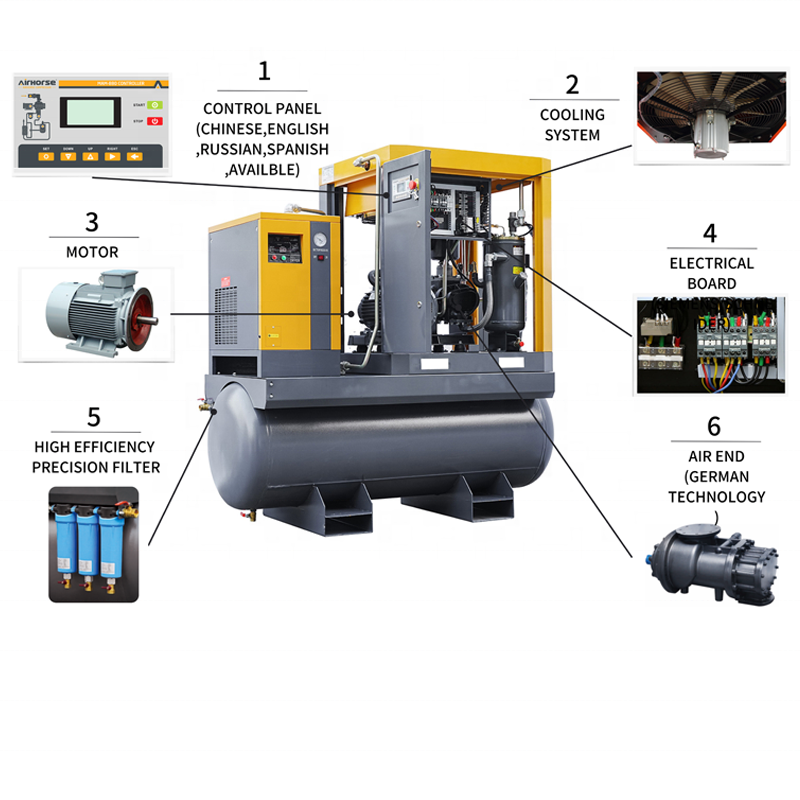 5hp 7.5hp 10hp 15hp 20hp Air Compressor Tank Mounted 7.5kw 11kw 15kw 8 bar 500l Screw Air Compressor