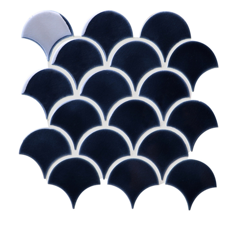 Wholesale Dark Blue Fish Scale Ceramic Mosaic Tile Kitchen Backsplash Shower Wallpaper Porcelain