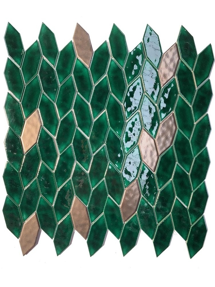 Green Irregular Backsplash Leaf Shape Porcelain Ceramic Mosaic Tiles For Bathroom Kitchen Wall