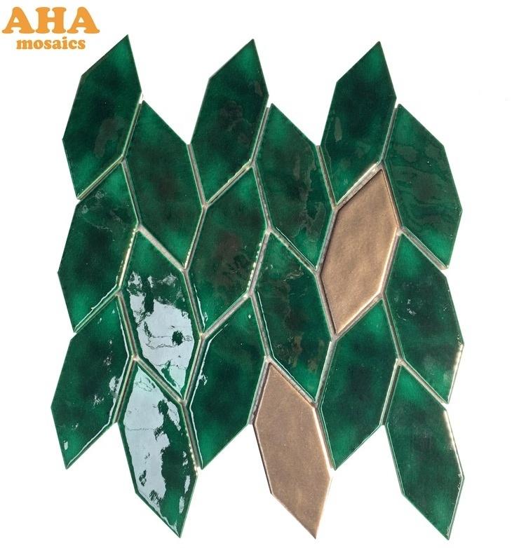 Green Irregular Backsplash Leaf Shape Porcelain Ceramic Mosaic Tiles For Bathroom Kitchen Wall