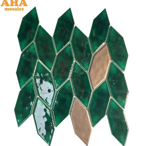 Green Irregular Backsplash Leaf Shape Porcelain Ceramic Mosaic Tiles For Bathroom Kitchen Wall