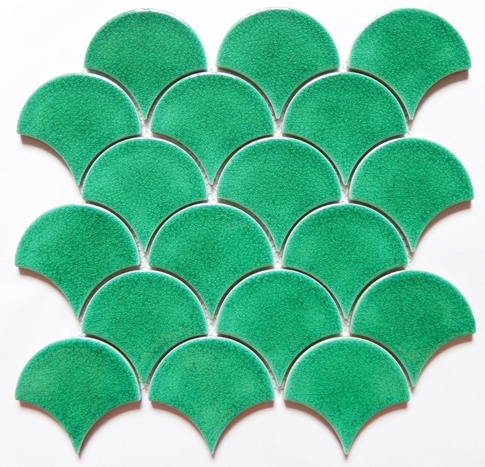 Cheap Price Ice Cracked Fish Scales Mosaic Light Green Ceramic Mosaic Swimming Pool Tile