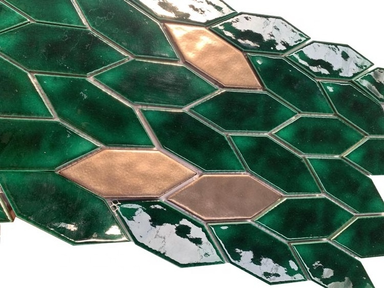 Green Irregular Backsplash Leaf Shape Porcelain Ceramic Mosaic Tiles For Bathroom Kitchen Wall