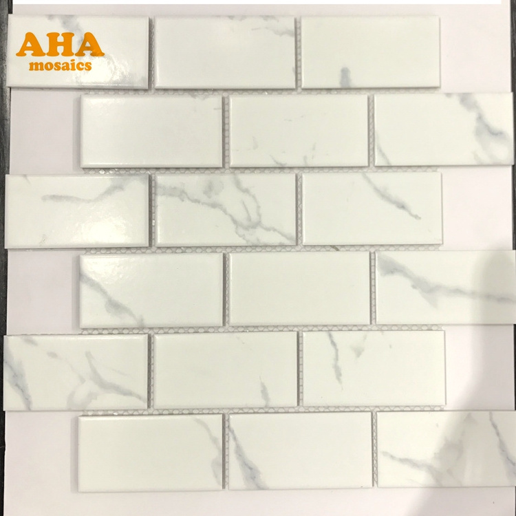 Wholesale 3d Hexagon Tile Backsplash Peel And Stick Wall Stickers Ceramic White Marble Pattern Mosaic