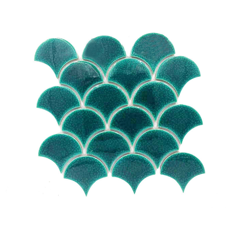 Cheap Price Ice Cracked Fish Scales Mosaic Light Green Ceramic Mosaic Swimming Pool Tile