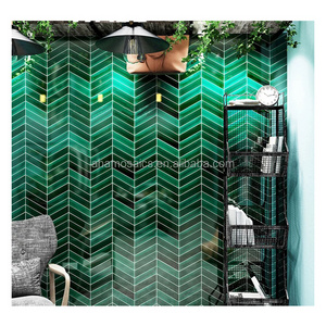 52x180mm High Glossy Green Herringbone Floor Decor Green fishbone Irregular Ceramic Mosaic Tile