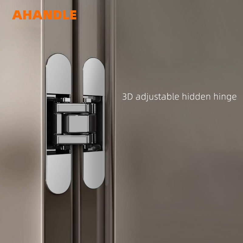 AHANDLE Modern Design Invisible Concealed Hinges Frameless Veneered Interior Door with 3D Adjustable Hidden Zinc Alloy Hinges