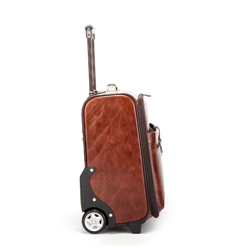 Hotsale lightweight PU leather 18 inch trolley luggage case for airplane travel