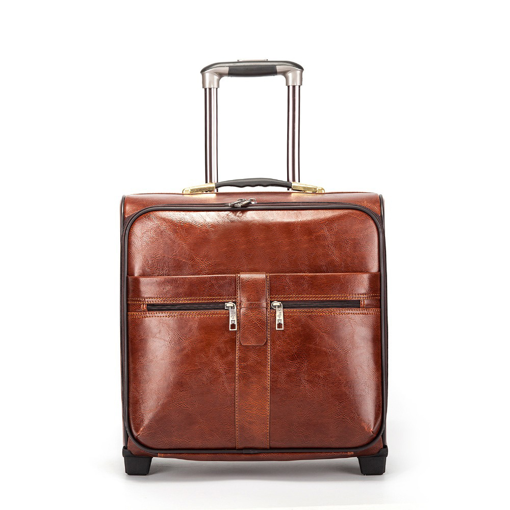 Hotsale lightweight PU leather 18 inch trolley luggage case for airplane travel