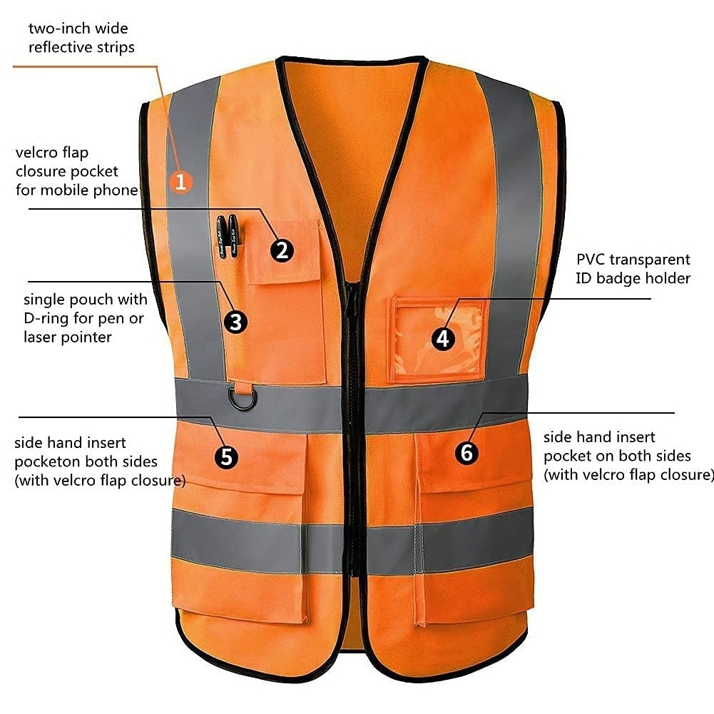 Custom Reflective Safety Vest for Women Men High Visibility Vest Security with Pockets Zipper