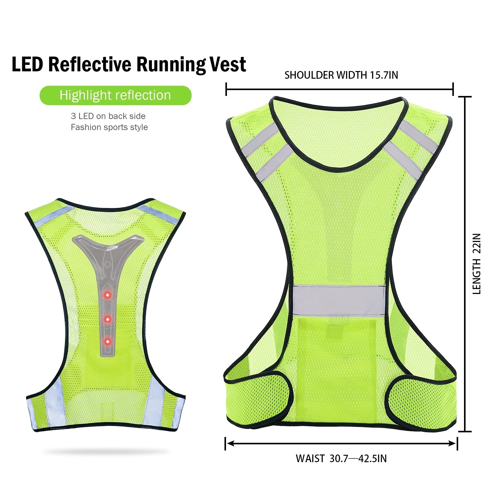 Wholesale LED Reflective Gear High Visibility Reflective Safety Vest for Running Jogging Biking