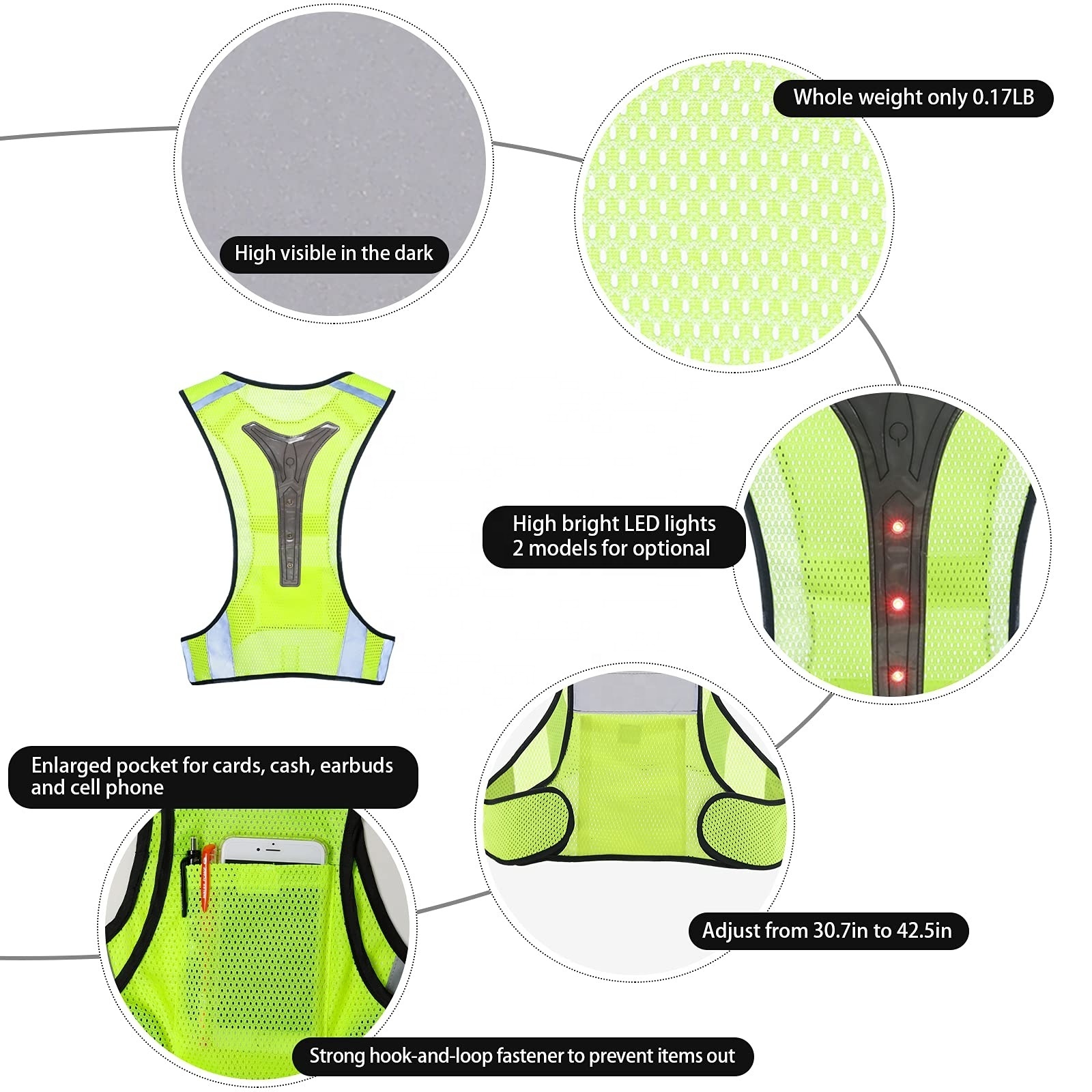 Wholesale LED Reflective Gear High Visibility Reflective Safety Vest for Running Jogging Biking