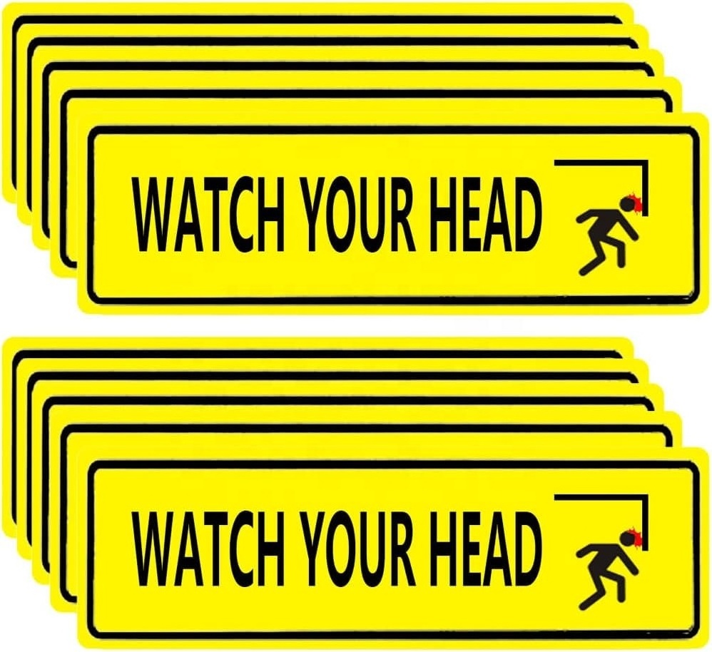 Watch Your Head Stickers Labels, 8.25*2 Notice Caution Warning Sign Label Decal Sticker for Business, Door Signs, Outdoor&Indoor