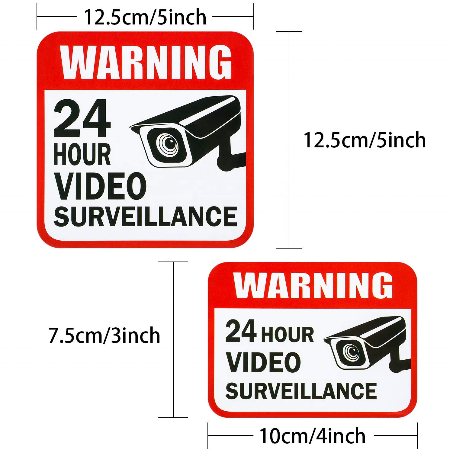 Video Surveillance Sticker Sign Decal for Home Business Camera Alarm System Stickers,Adhesive 24 Hours Security Warning Signs