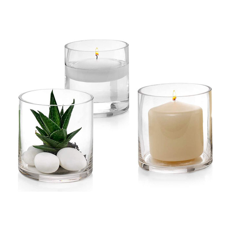 Wholesale Transparent Color Lanterns Candle Jars Cylinder Glass Candle Holder for Wedding Party