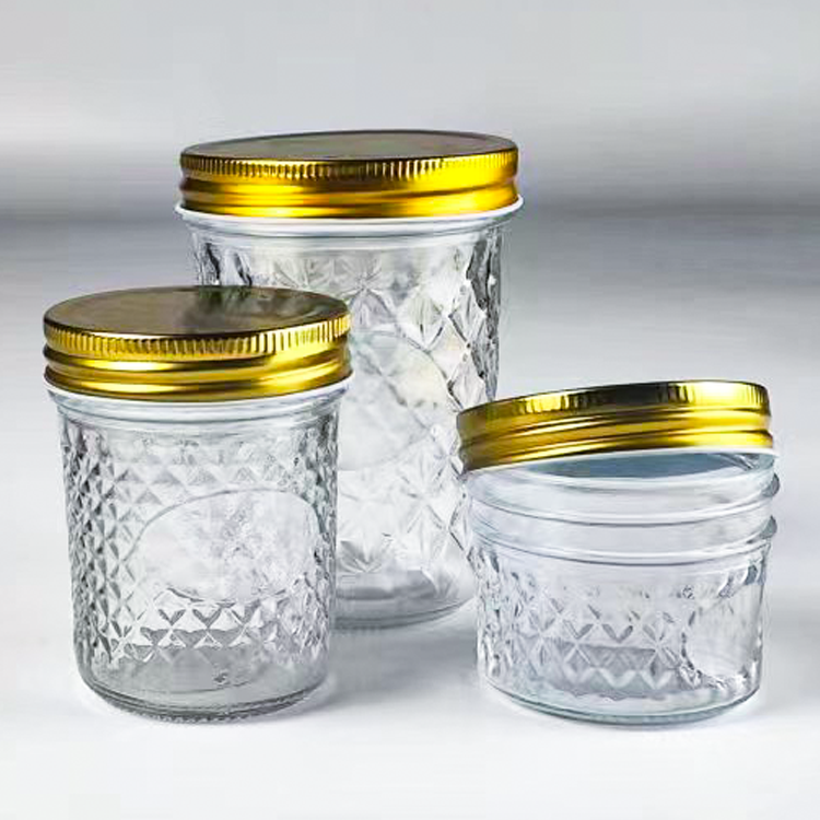 Transparent Wholesale 3 oz 7 oz 10 oz 17 oz Classic Glass Jar With Aluminum Cover Cylindrical Shape Mason Jar With Custom LOGO