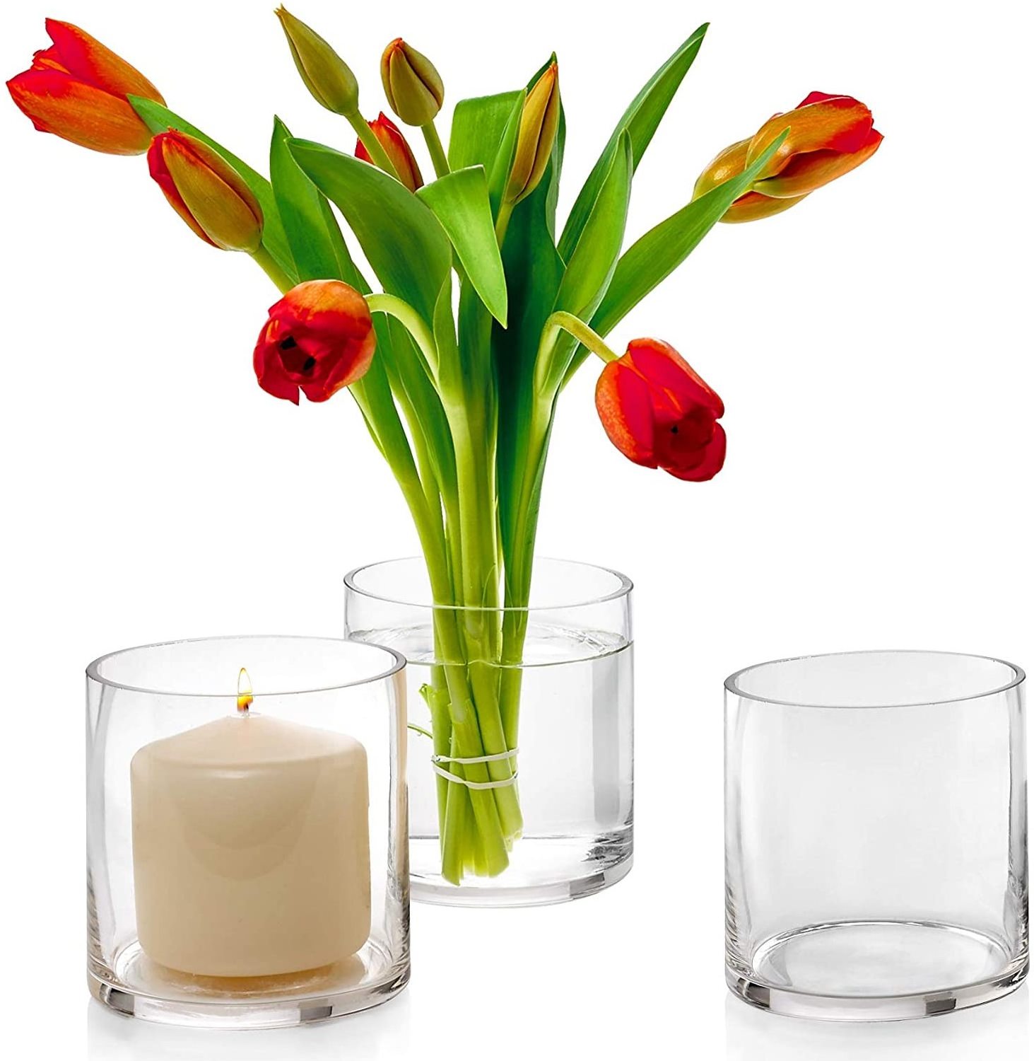 Wholesale Transparent Color Lanterns Candle Jars Cylinder Glass Candle Holder for Wedding Party