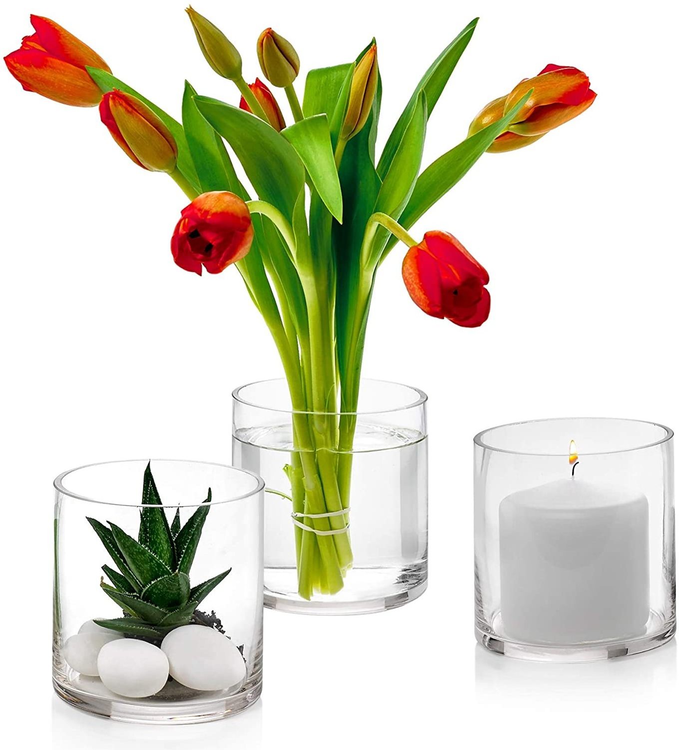 Wholesale Transparent Color Lanterns Candle Jars Cylinder Glass Candle Holder for Wedding Party