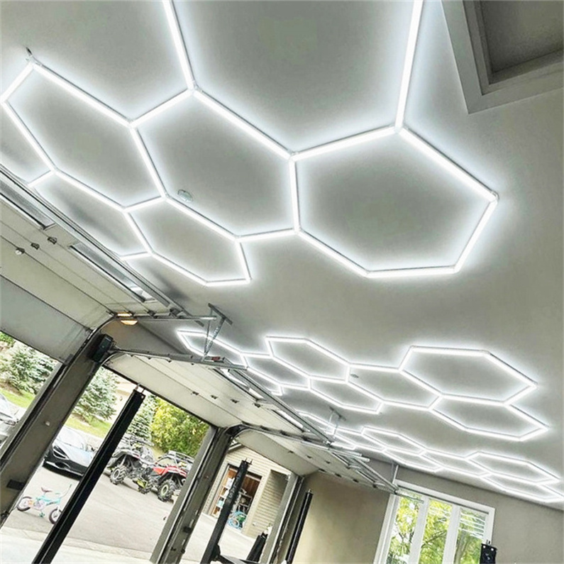 Qualified Led Ceiling Light 2480mm*4380mm Tube Honeycomb Led Light Garage Hexagon Lights Gaming For Car Detailing Shop