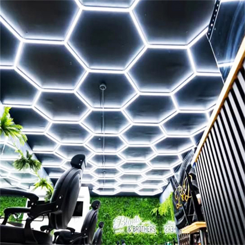 Customized Produce Garage Led Honeycomb Light Hexagon Led Panel Modern Hanging Light For Ceiling Auto Shop