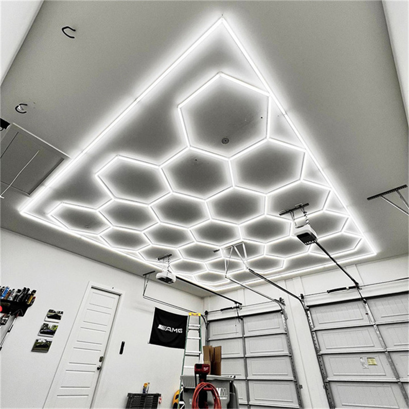 Qualified Led Ceiling Light 2480mm*4380mm Tube Honeycomb Led Light Garage Hexagon Lights Gaming For Car Detailing Shop