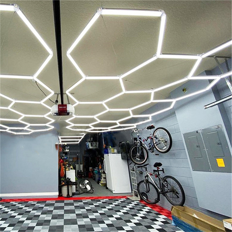 Customized Produce Garage Led Honeycomb Light Hexagon Led Panel Modern Hanging Light For Ceiling Auto Shop