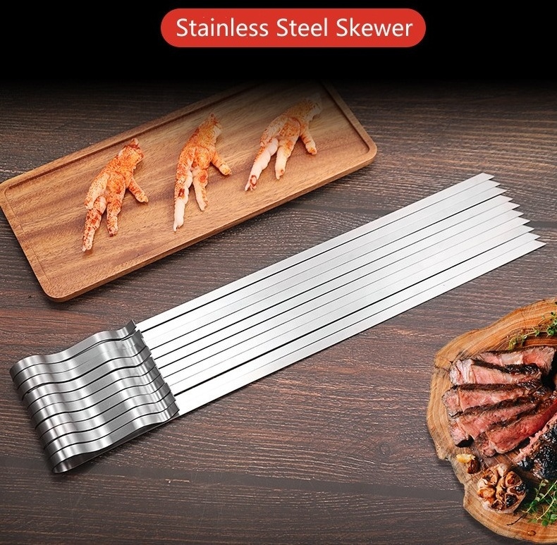 10pcs Pack Stainless Steel 17 Inch Kabob Grilling Barbecue BBQ Skewer